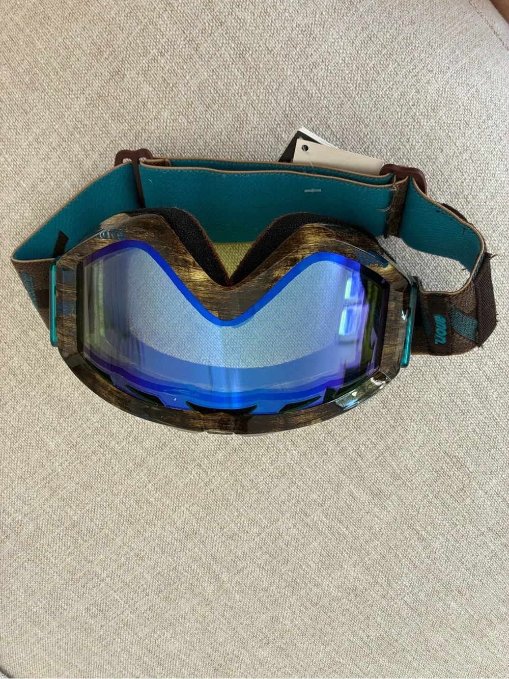 Teal Brown Strap Blue Lens Snow/Ski Goggles